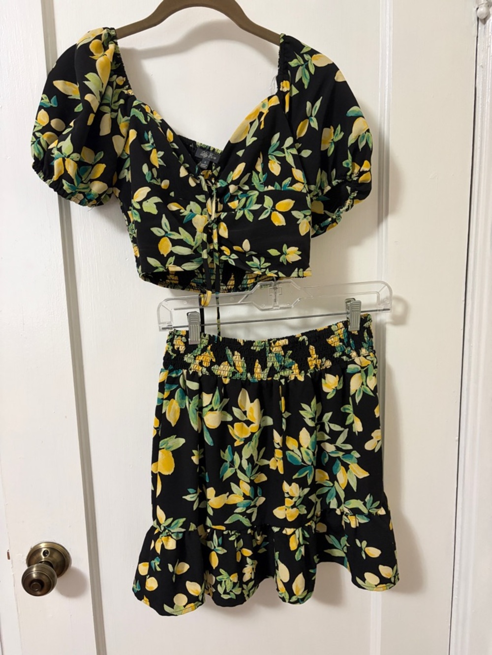 Lily Rose Black Lemon & Leaf Print Two-Piece Set